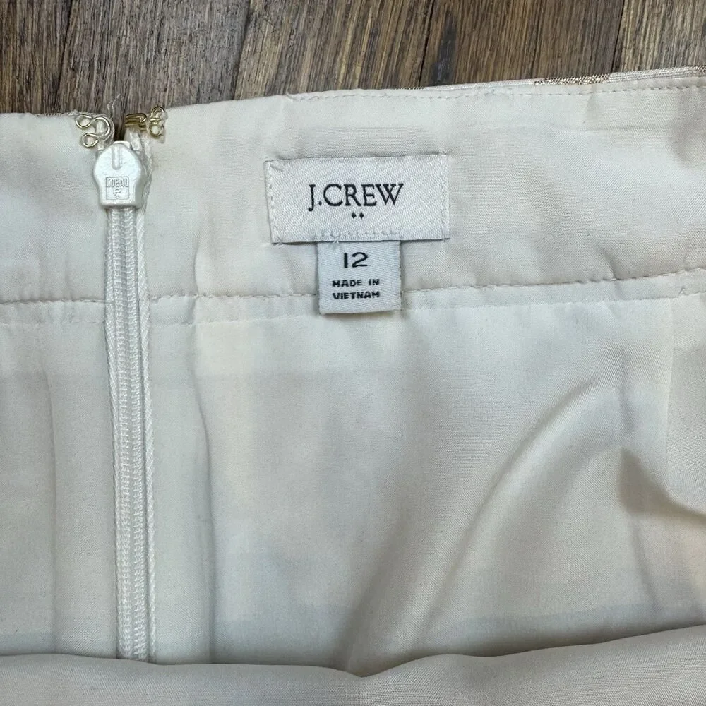 J.CREW Women’s Off White and Gold Floral Skirt Zip Closure Size 12